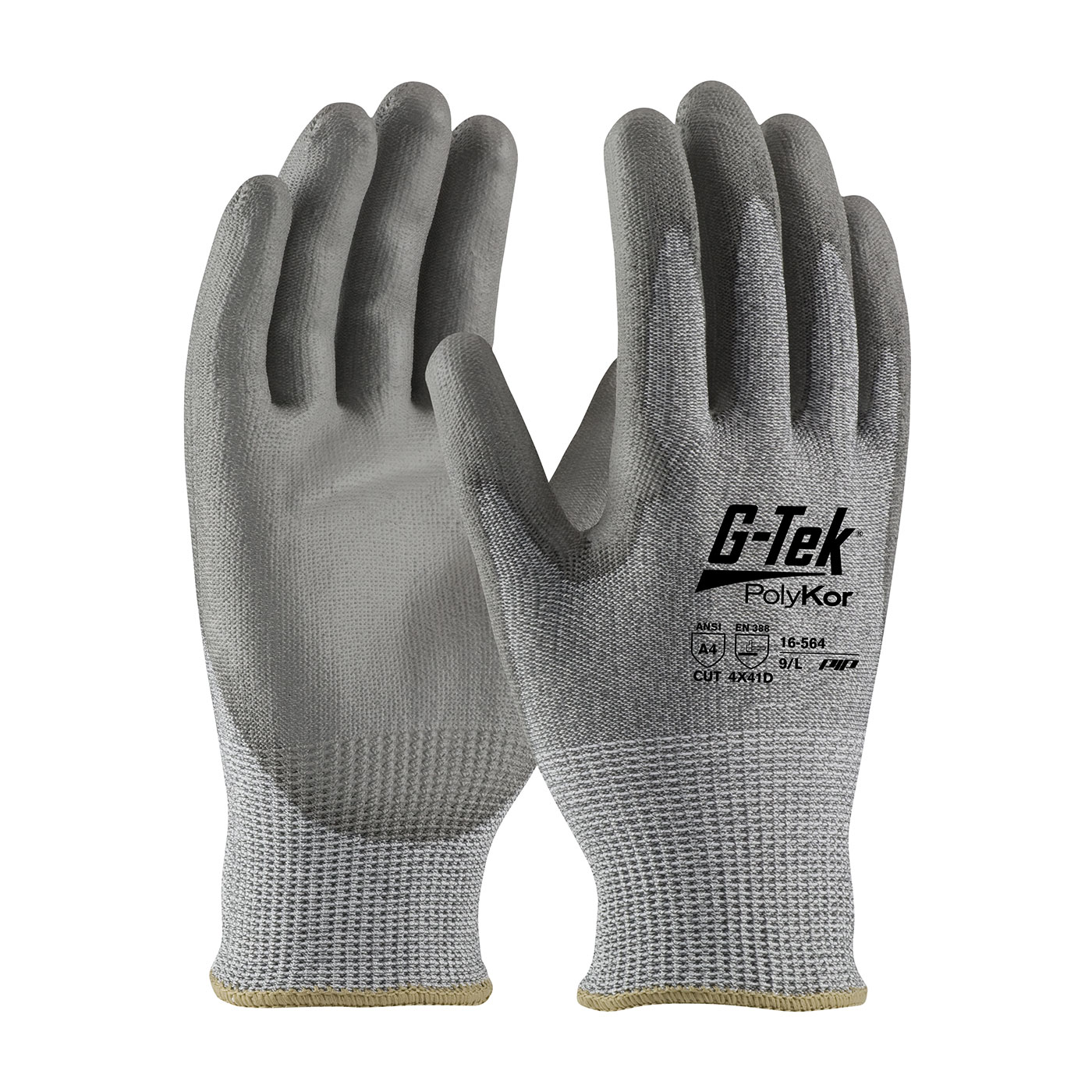 #16-564 Industry Grade Seamless Knit PolyKor® Ansi 4 Blended Glove with Polyurethane Coated Flat Grip on Palm & Fingers - 12 Pack