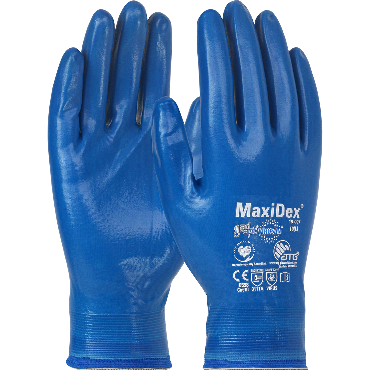 #19-007 Seamless Knit Nylon Glove with Nitrile Coating and ViroSan™ Technology on Full Hand - Touchscreen Compatible