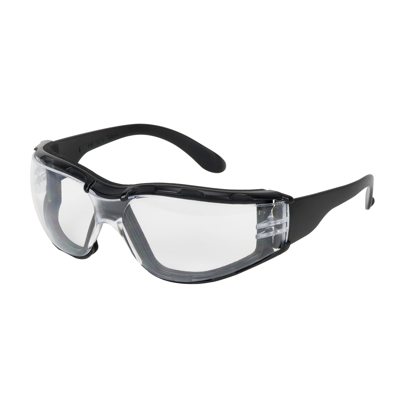 #250-01-F020 Rimless Safety Glasses with Black Temple, Clear Lens, Foam Padding and Anti-Scratch / Anti-Fog Coating