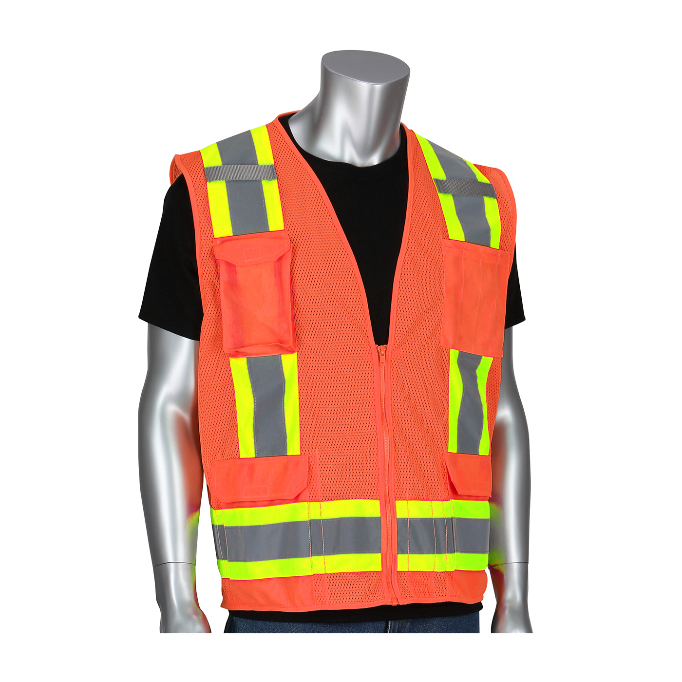 #302-0500M ANSI Type R Class 2 Two-Tone Eleven Pocket Mesh Surveyors Vest