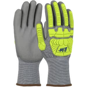#710HGUBHVG G-Tek Seamless Knit HPPE Blended Glove with Hi-Vis Impact Protection and Polyurethane Coated Palm & Fingers