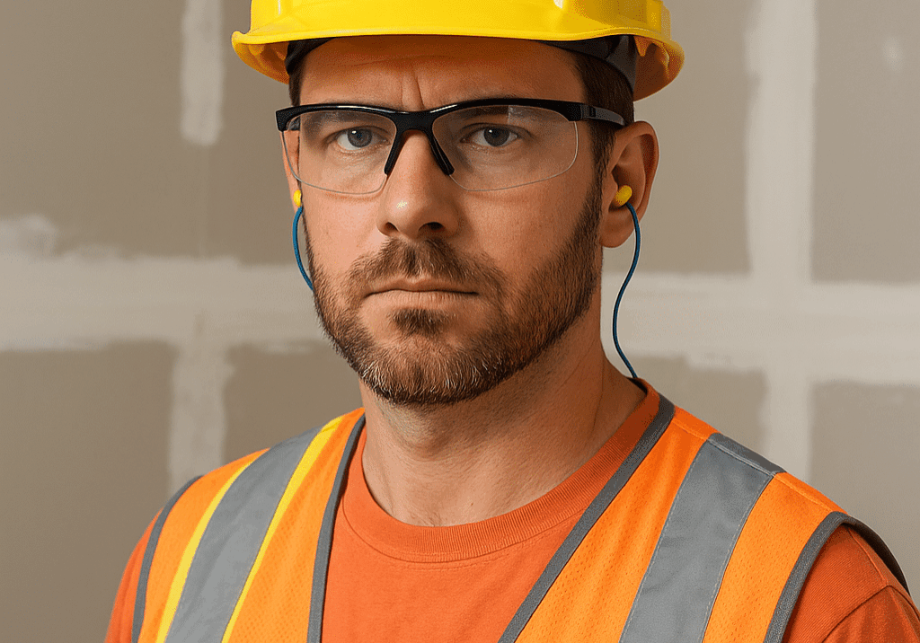 Focused Worker In Construction Zone